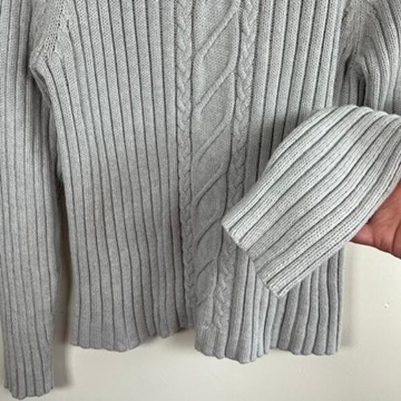 Crystal Kobe Light Gray Ribbed Cable Knit Mock Neck Cotton Sweater Women Size M - Picture 5 of 9